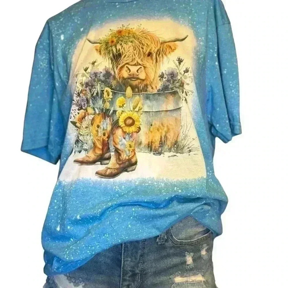 Gildan Cow Bandana Farm Animal Highland Cow Graphics Women T-shirt - Picture 6 of 12